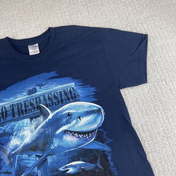 Vintage Sharks Ocean Oversize Print Graphic Blue T-Shirt Mens M VTG - Picture 4 of 16